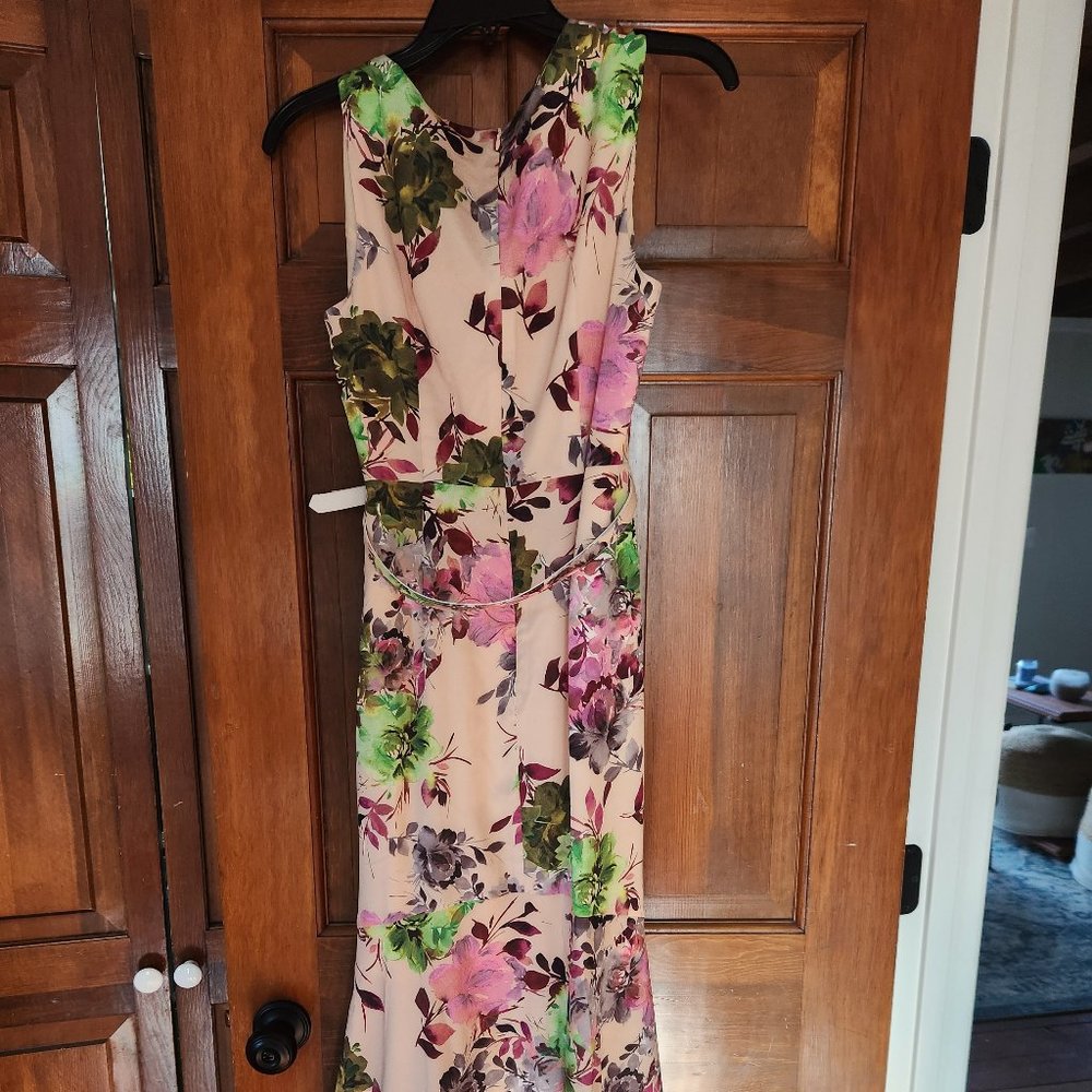 Belle Badgley Mischka Saylor Crepe Printed V-Neck Dress sz 4